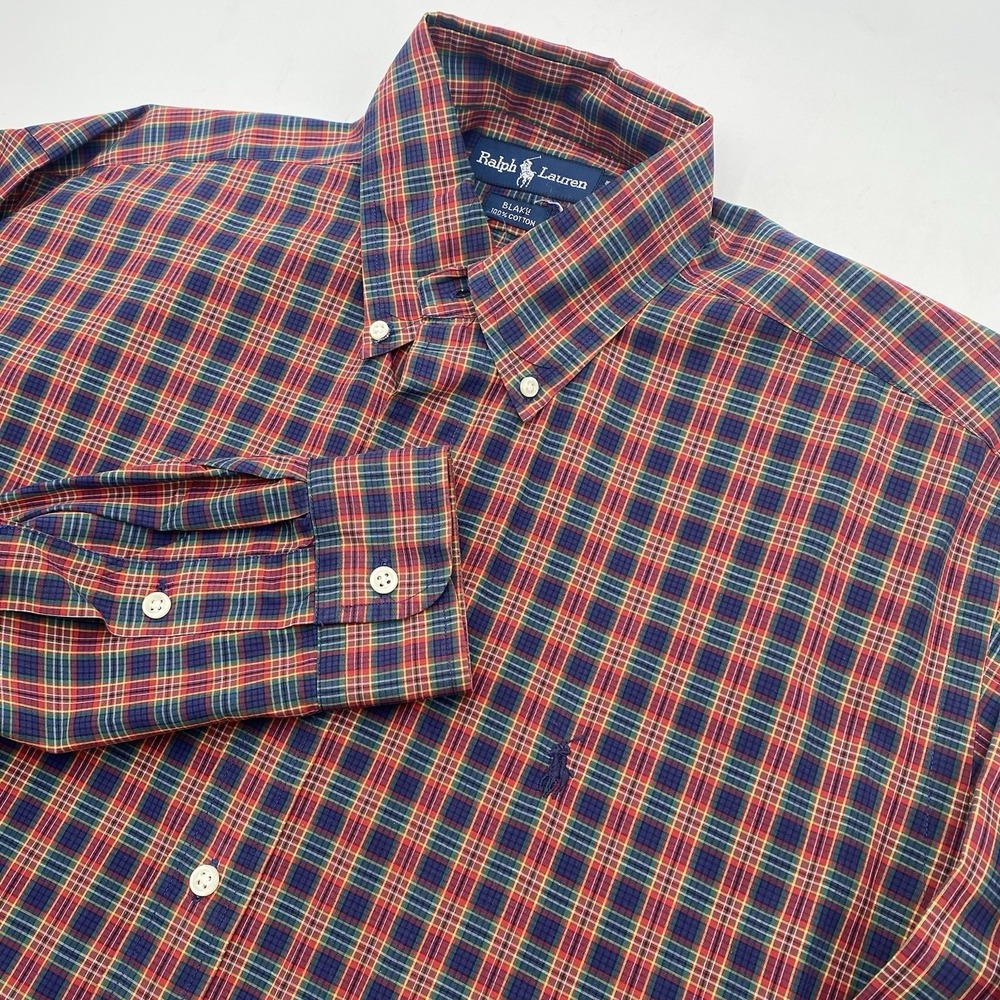 Polo Ralph Lauren Blake Red Blue Plaid Oxford Button Down L/S Shirt Medium LNC